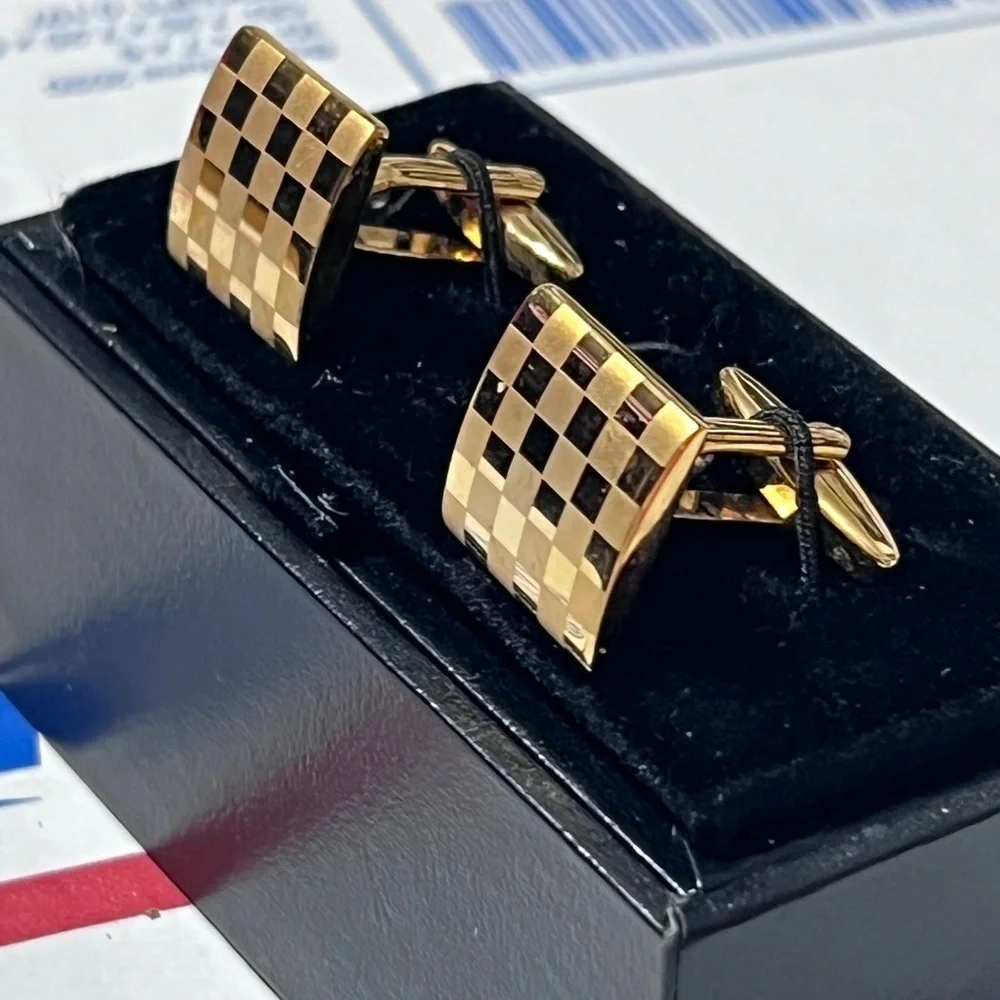 Gold Checkered Cufflinks☑️